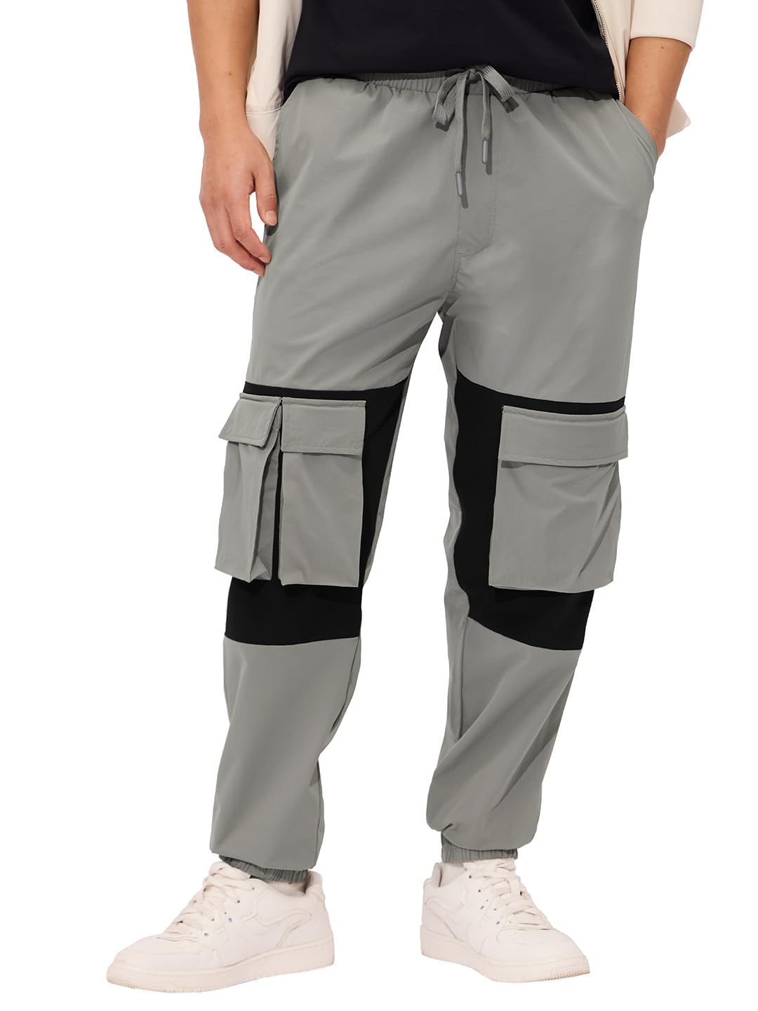 The Souled Store Space Time Men and Boys Drawstringed Black and Grey Nylon Blend Oversized Joggers