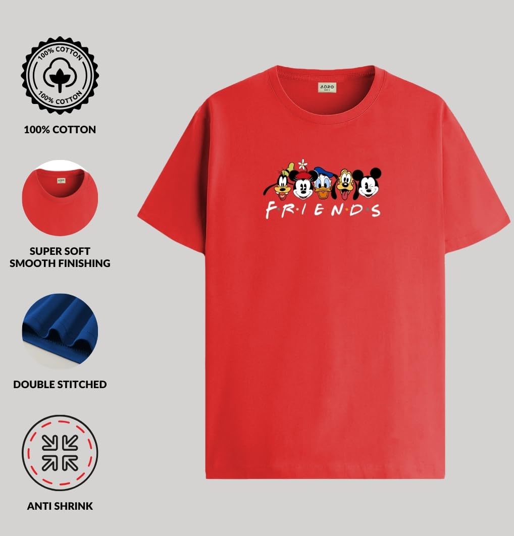 ADRO T Shirts for Boys & Girls | Friends Printed T-Shirt | Ages 3-14 | 100% Cotton Round Neck Tshirt for Boys |KRN-L2-FRIEND-RD-