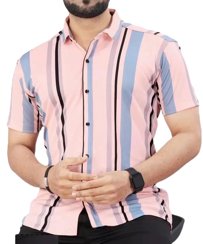 Lookmark MenS Stylish Lycra Blend Half Sleeve Shirt With Spread Collar - Featuring Trendy Prints For Casual Wear (Az-Lm-Og-Shir