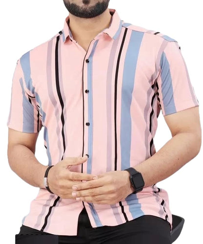 LookMark Mens Trendy Lycra Blend Spread Collar Half Sleeve Printed Shirts - Elevate Your Style with Comfort and Versatility (Pa