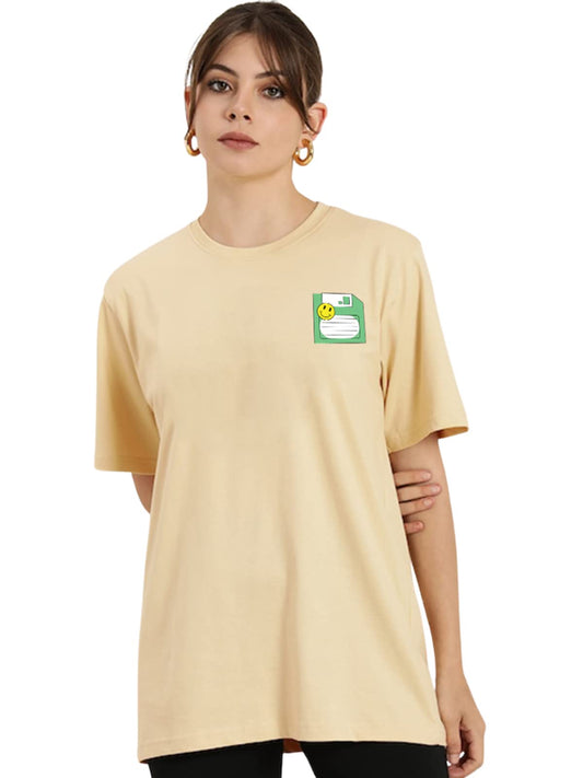 Veirdo Womens Oversize Loose Baggy Fit Drop Shoulder and Pocket Floppy Print Design Short Sleeve T-Shirt For W