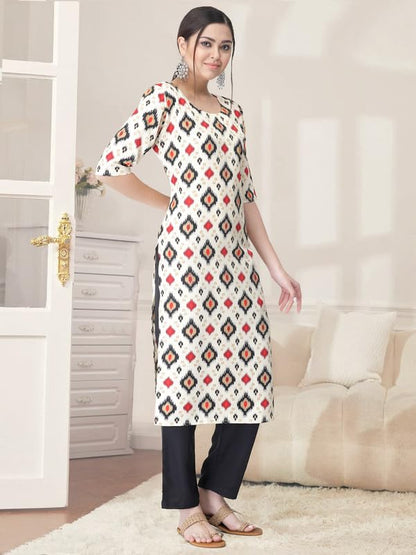 Pinkmint Kurta Set for Women Cotton Printed Straight Kurta with Pant (Pack of 1)