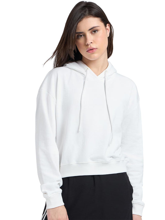 Bewakoof Womens Solid Oversized Fit Full Sleeve Hooded Polycotton Hoodies_689733_White_2XL