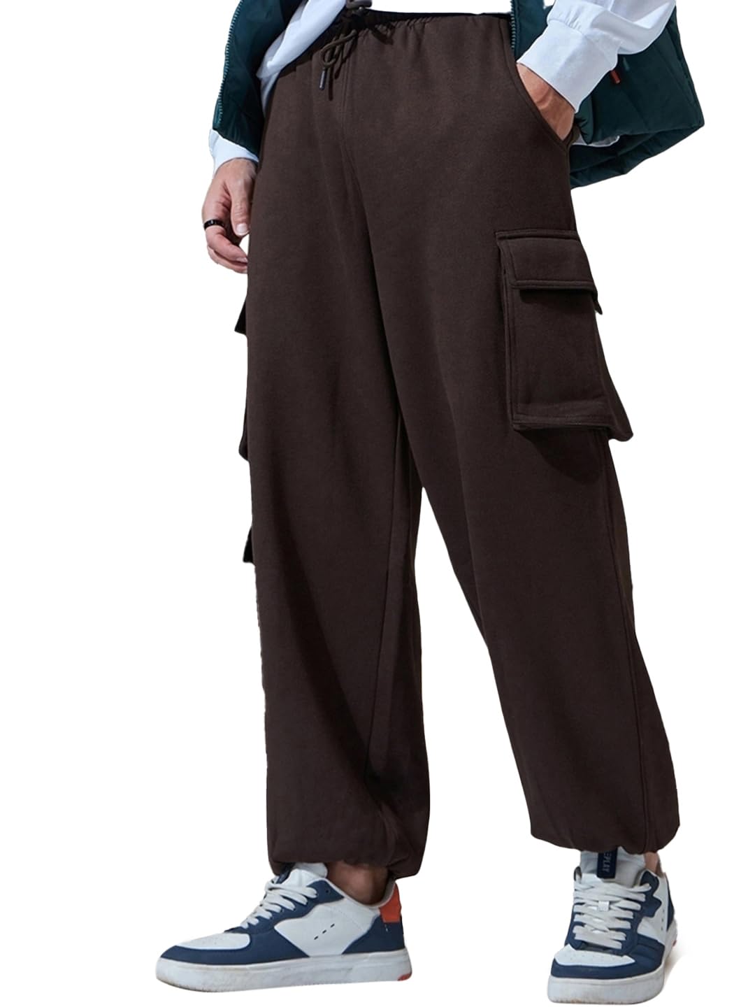 Bewakoof Heavy Duty 1.0 Mens Solid Super Loose Fit Terry Cargo Joggers_604162_Brown_XL