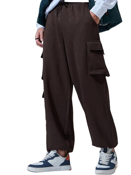 Bewakoof Heavy Duty 1.0 Mens Solid Super Loose Fit Terry Cargo Joggers_604162_Brown_XL