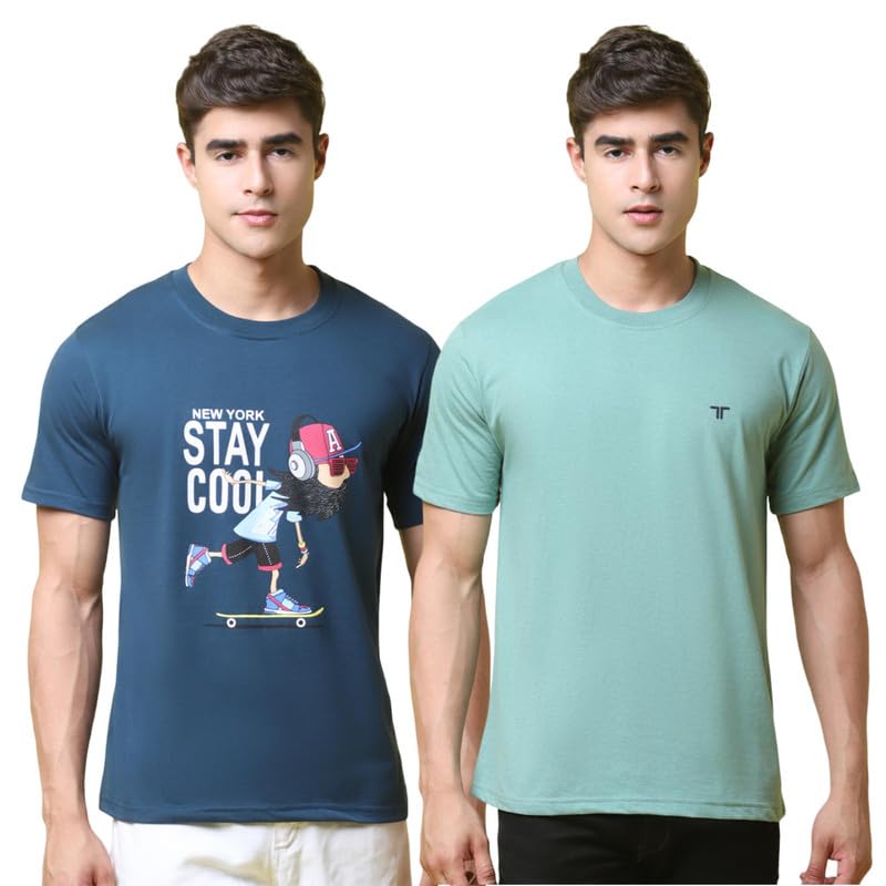 Pinkmint Combo T-Shirt for Men Cotton Blend Casual Half Sleeve T-Shirt l Active wear l Regular Home T-Shirt (Pack of 2)