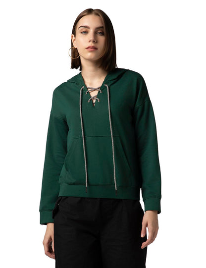 FYLTR Womens Drop Shoulder Hoodie with Lace Up Neck Detailing & Contrast Drawcord