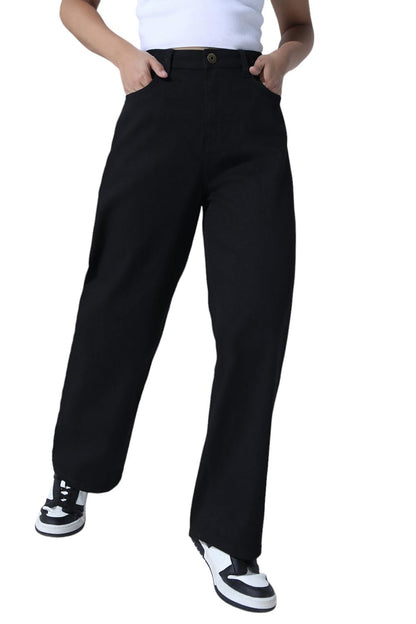 Hubberholme Women Black Cotton Relaxed Fit High-Rise Jeans
