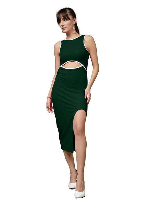 OOMPH! Womens Western & Fusion wear Stretchable Midi Lycra Dress for Women, Bodycon, Green - md1086