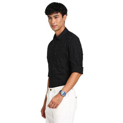 Turtle Men 100% Cotton Black Printed Slim Fit Casual Shirt