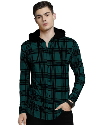 Noble Monk MenS Checkered Long Sleeve Shirts |Button Down Shirts With Hoodie Teal Blue Black
