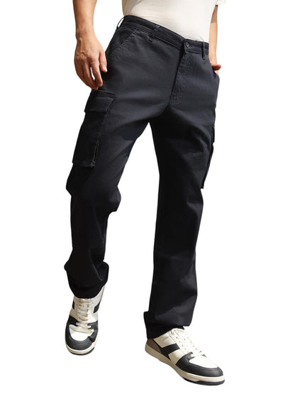 Hubberholme Men Blue Smart Casual Summer Cotton Loose Fit Solid Trousers_18
