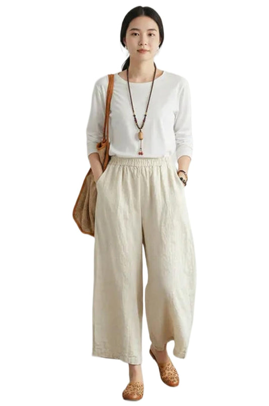 Gosriki High Waist For Women - Flared Korean Style Formal Palazzo (Pinakin White-Gs_2Xl_White_Xx-Large)