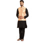 SOJANYA (Since 1958 Men's Silk Blend Black Kurta Pyjama & Peach Self Design Nehru Jacket Combo
