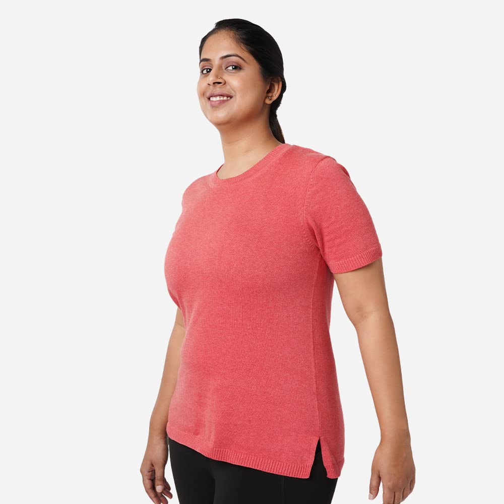 BlissClub Women at-Ease Cotton Knit Tees | 100% Cotton | CottonKnit Fabric | Loose Half-Sleeves | Western Tops | Side-Slits | Hi