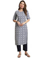Pinkmint Kurta Set for Women Cotton Printed Knee Length Straight Round Neck Kurti with Pant (Pack of 1)