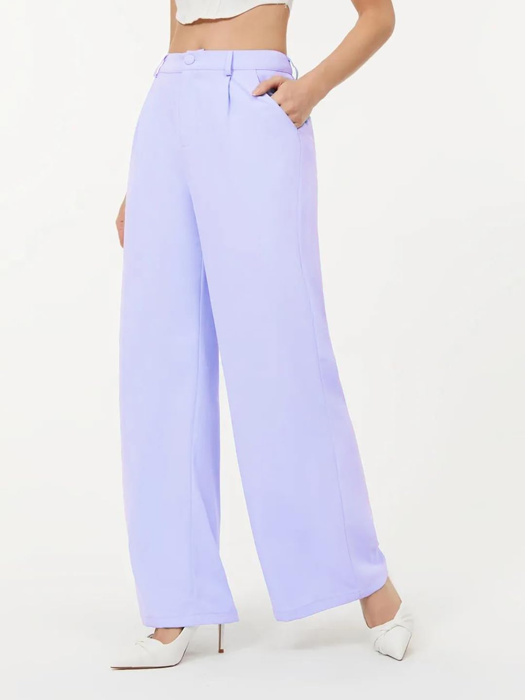 Kotty Womens High Rise Regular Fit Viscose Rayon Solid Trousers Light Purple