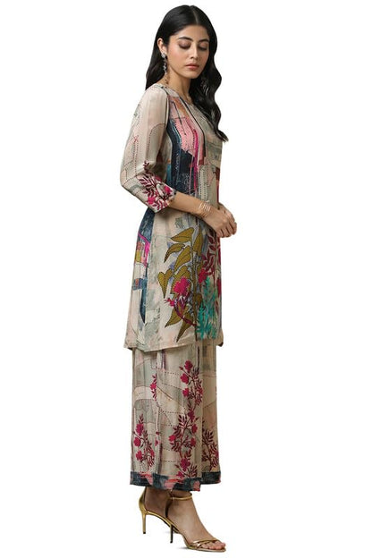 Soch Womens Beige Crepe Abstract Print Co-Ord Set With Beads
