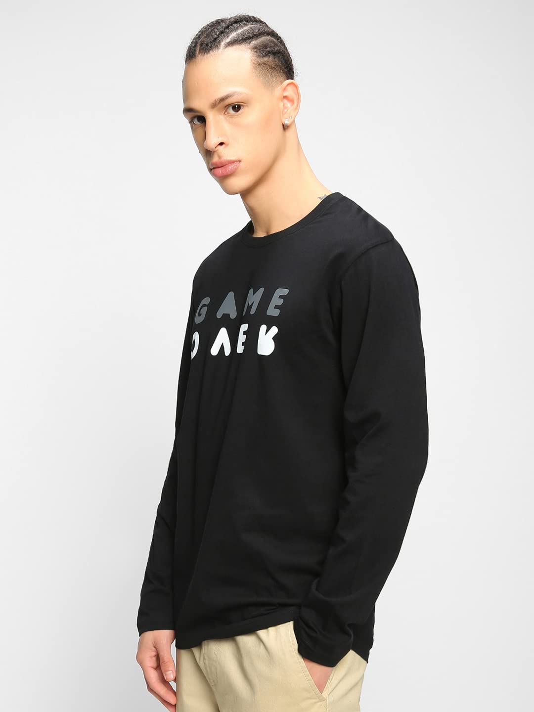Bewakoof Mens Game Over Minimal Printed 100% Cotton T-Shirt - Regular Fit, Round Neck, Full Sleeves