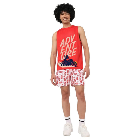 Bewakoof Mens Moon Rider Graphic Print Red Round Neck Sleeveless Vest