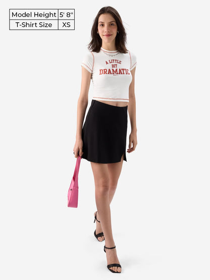 The Souled Store Official Mean Girls: A Little Dramatic Women and Girls Short Sleeve Round Neck White Graphic Printed Cotton Cro