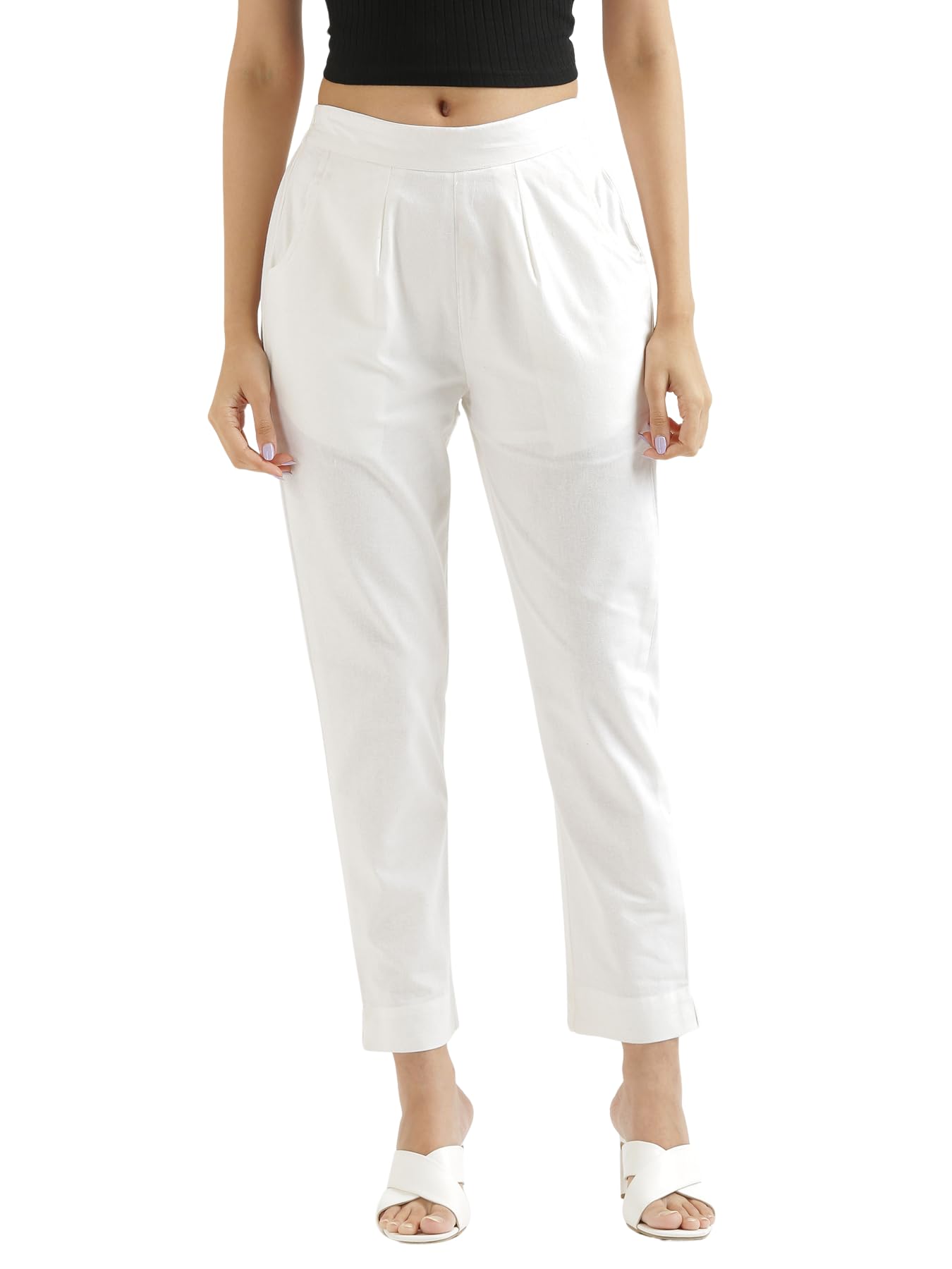Digital Shopee Women Cotton Pant Stretchable Regular Slim Fit Trouser | Pocket Pants For Office | Cotton Casual Pant For WomenS