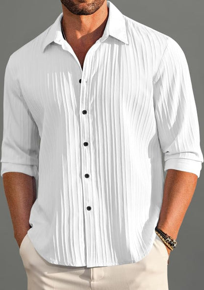 Macsivo Combo Of MenS Casual Button Down Shirts Long Sleeve Linen Shirt Fashion Textured Beach Summer Shirt Pack Of 2