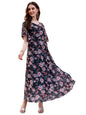 Smowkly WomenS Georgette Floral Printed Indo-Western Ethnic Gown || Half Sleeve V Neck Fit & Flare Flared Hem Design || A-Line