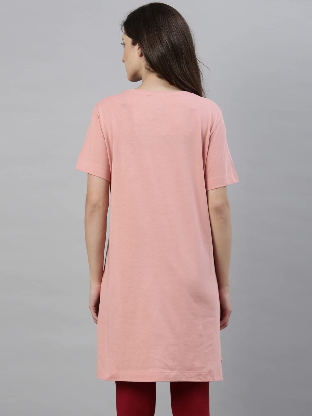 Enamor Essentials Womens Relaxed Fit Short Sleeves Crew Neck Mid-Thigh Length Breathable Pure Cotton Tunic Tee with Side Slit -