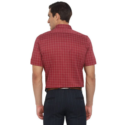 Turtle Men Cotton Maroon Reguler Fit Checkered Shirts