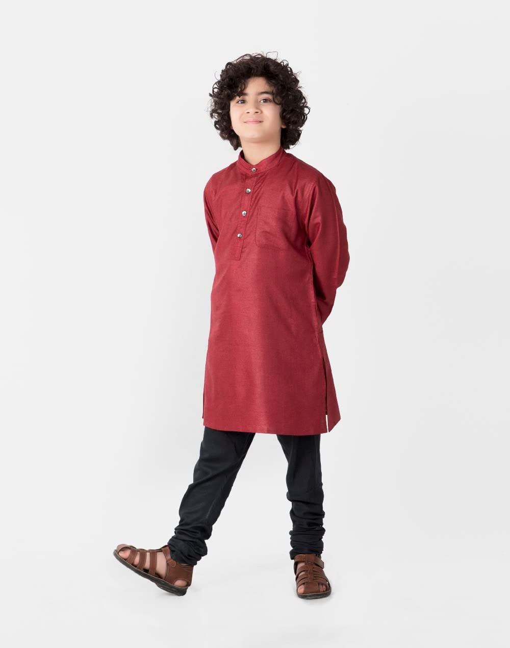 Fabindia Boy's Silk Regular Kurta (101805901_Red