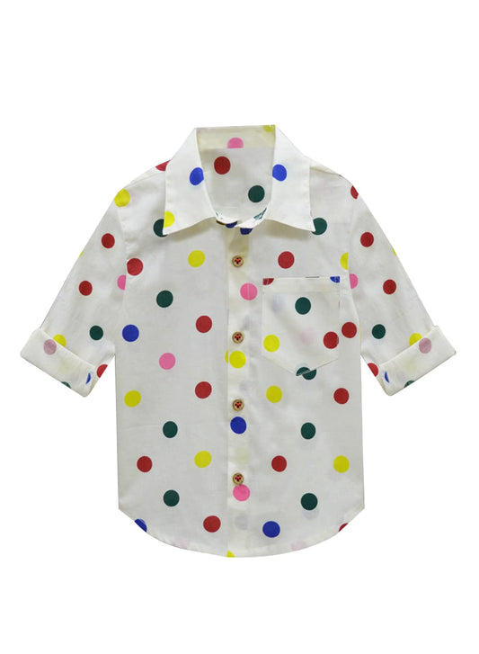 A.T.U.N. (ALL THINGS UBER NICE) Boys Printed Full Sleeve Collar Neck Casual Shirt Cream