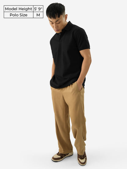 The Souled Store Solids: Black Short Sleeve Collared Neck Regular Fit Cotton Polos for Men and Boys