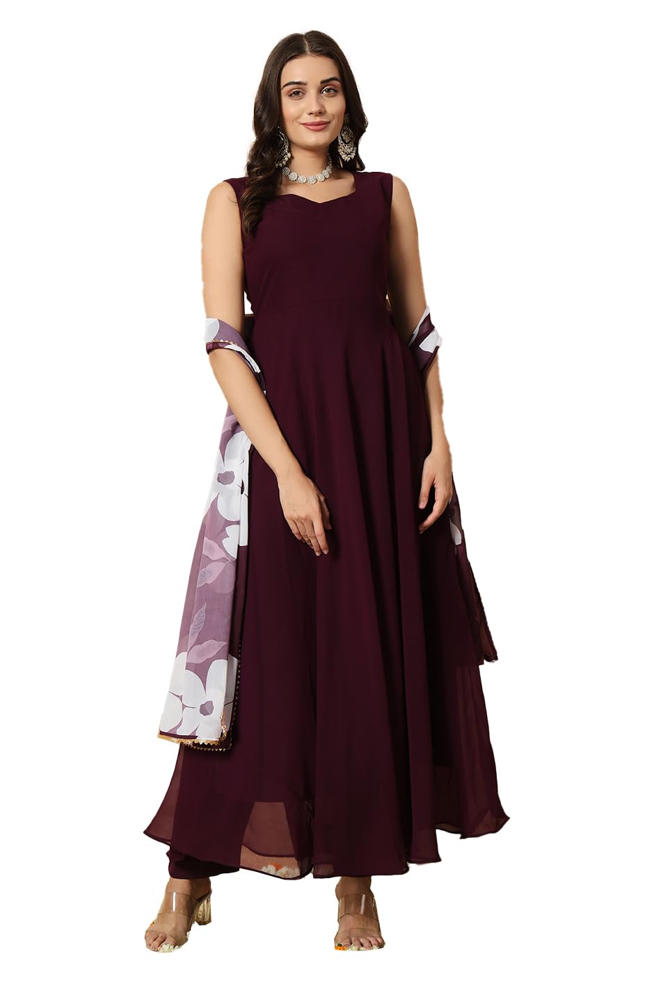 Fashion Basket Women's Georgette Solid Anarkali Kurta Set