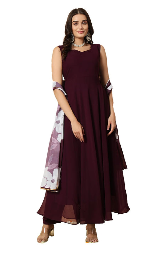 Fashion Basket WomenS Georgette Anarkali Kurta Set With Duptta For Women (In, Alpha, S, Regular, Purple)