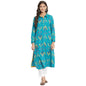 Fabindia Women Woven Cotton Collar Neck Long Kurta Ikat_Blue