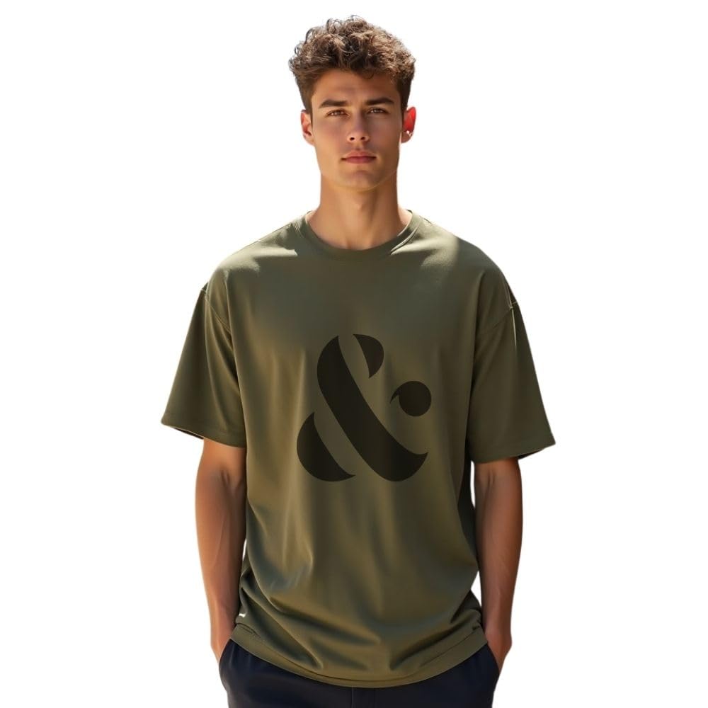 Nobero MenS Cotton Letter Print Oversized Fit T-Shirt (1M-Twrt-C0641-Og_Olive Green