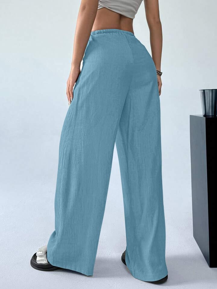 Greciilooks WomenS Loose High Rise Trouser | High-Waist Korean Pants | Formal Track Pant | Cargo Style Baggy Trendy Light Blue