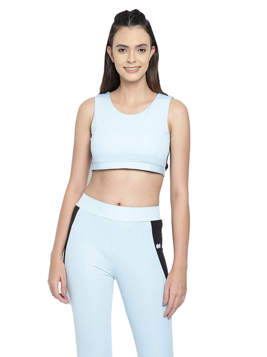 Clovia Womens Activewear Sports Crop Top with Back Cut-Out (AT0149P03_Blue_XL)