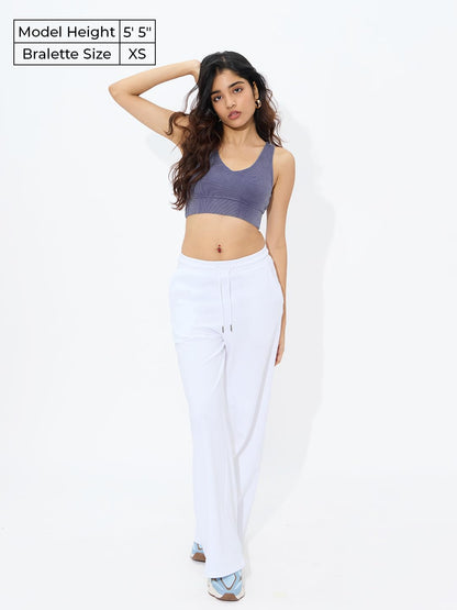 The Souled Store Solids: Acid Wash Lavender Women and Girls Sleeveless V Neck Cotton Blend Slim Fit Bralette Top