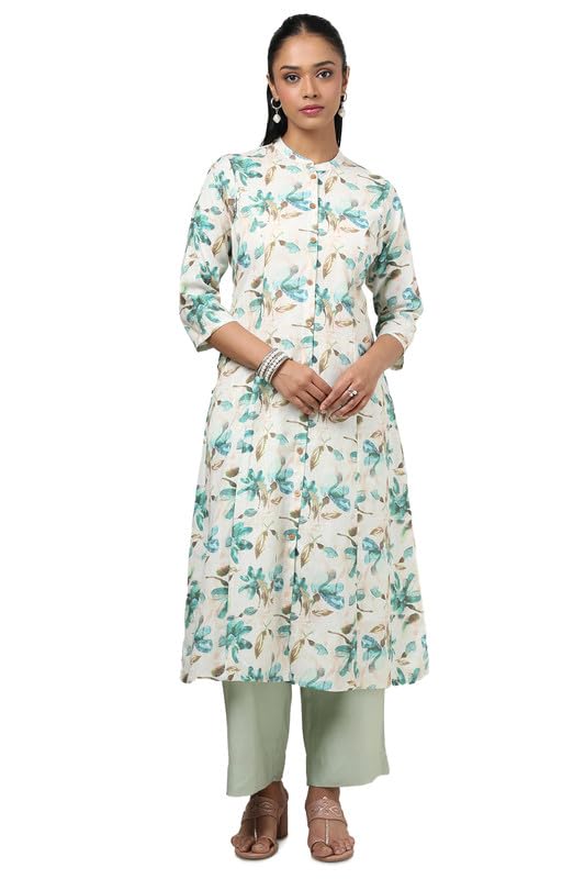 Soch Womens Beige Linen Floral Print Kurta