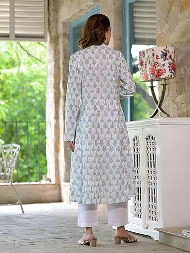 Pinkmint Womens Printed V Neck Muslin Kurta & Straight Pants with Fancy Dupatta l Festive & Celebrations Ethnic Suit Set White