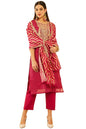 Soch Womens Wine Chanderi Bandhani Printed Suit Set With Sequins Work