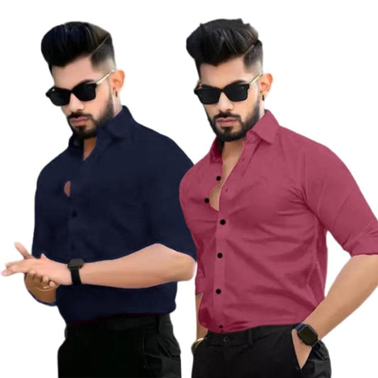 Pinkmint Cotton Blend Casual Shirt for Men Combo Shirt for Formal Wear, Regular Home Wear Dark Blue-Pink