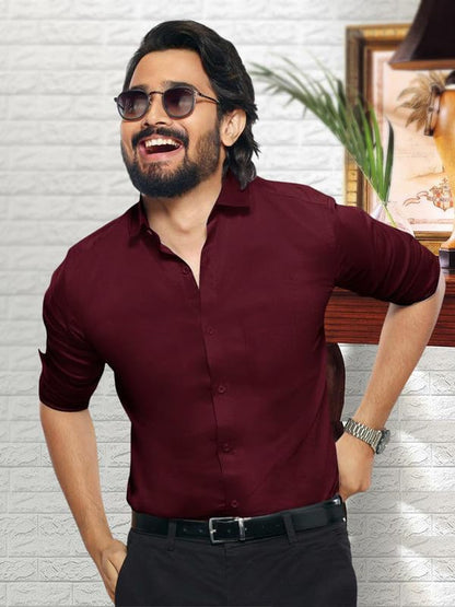 Pinkmint Shirt For Men Cotton Spraed Collar Long Sleeve Casual Shirt Formal Shirt Regular Fit Shirt
