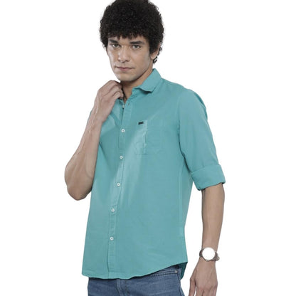 The Indian Garage Co Blue Regular Fit Cutaway Collar Solid Long Sleeves Shirt