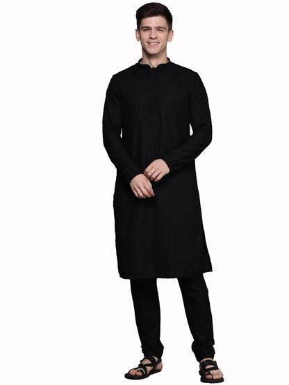 Manyavar Kurta Set for Men, Full Sleeves Mandarin Collar Ethnic Mens Kurta Set For Engagement, Wedding, Party Blended Cotton Se