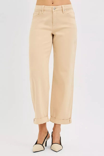 RISEN Tummy Control Mid Rise Ankle Barrel Relaxed Baggy