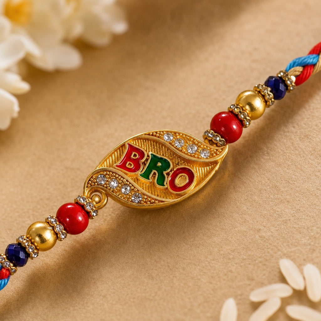 Premium Designer BRO Rakhi for Brother – Rakhi Thread, Rakhi Bracelet, Traditional Raksha Bandhan Gift for Bhaiya