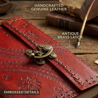 Handmade Leather Travel Journal with Lock-Unlined, 100 Sheets/200 Pages, 7x5 Inches